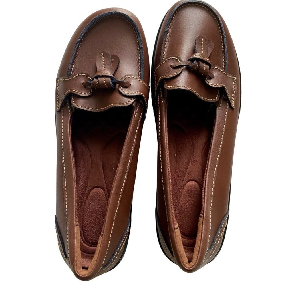 Women's Size 7 Brown Leather Tassel Loafers Slip on Flats NEW
